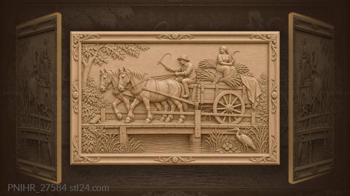 Driver urges horses across bridge 3d STL model