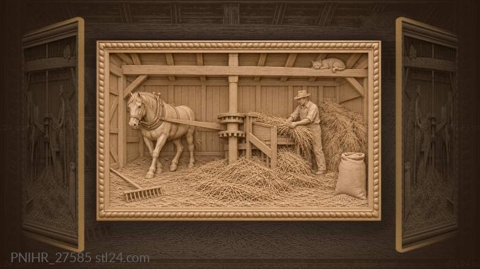Horse turning the threshing machine 3d STL model
