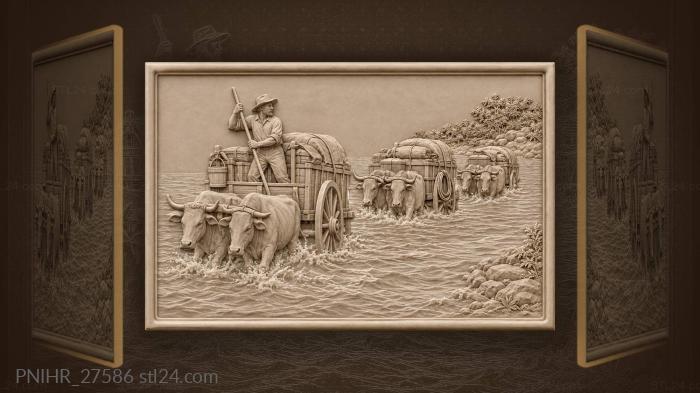 Driver leads wagons through river 3d STL model
