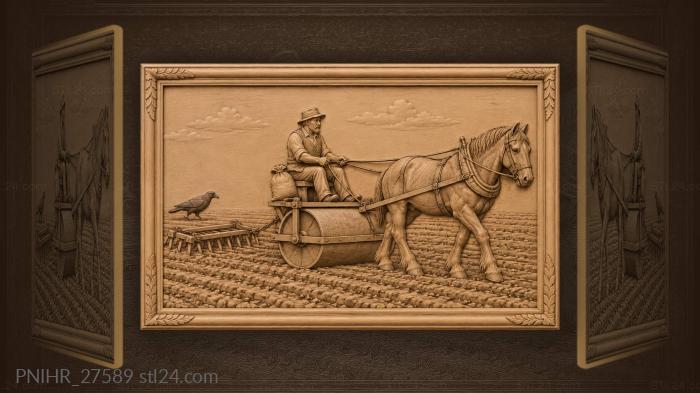 Farmer rolls freshly seeded field 3d STL model