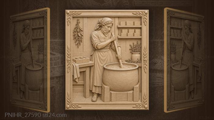 Soapmaker at work with cauldron herbs 3d STL model