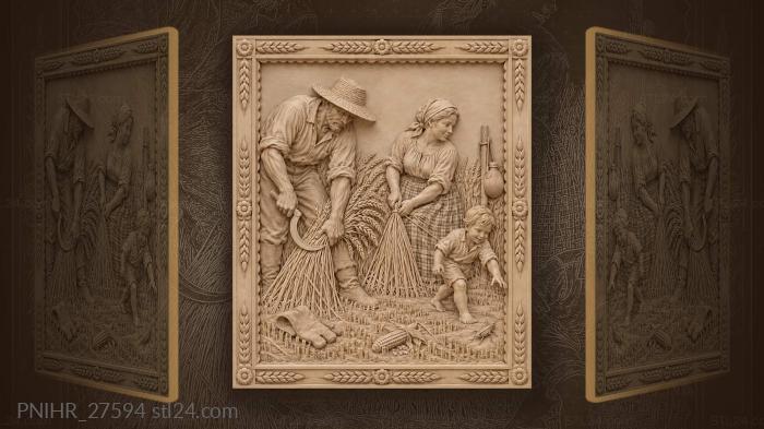 Harvest time rural scene family 3d STL model