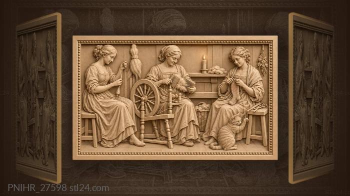 Women spinning wool by candlelight 3d STL model