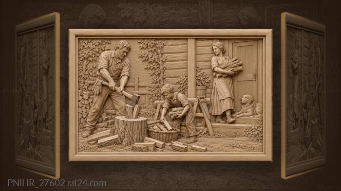 Family wood gathering autumn scene 3d STL model