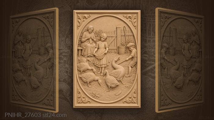 Girl feeds geese from apron 3d STL model