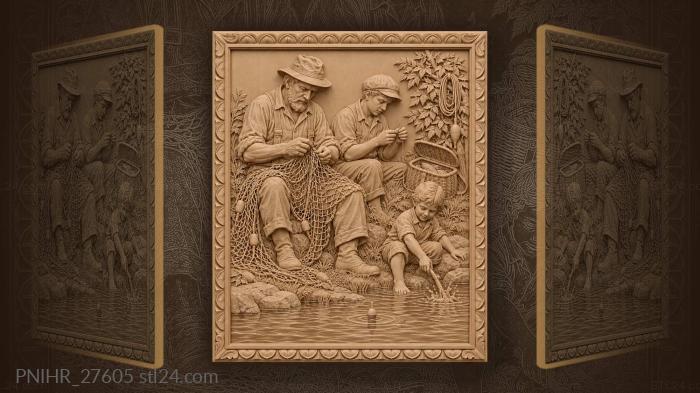 Fisherman untangles net by river 3d STL model