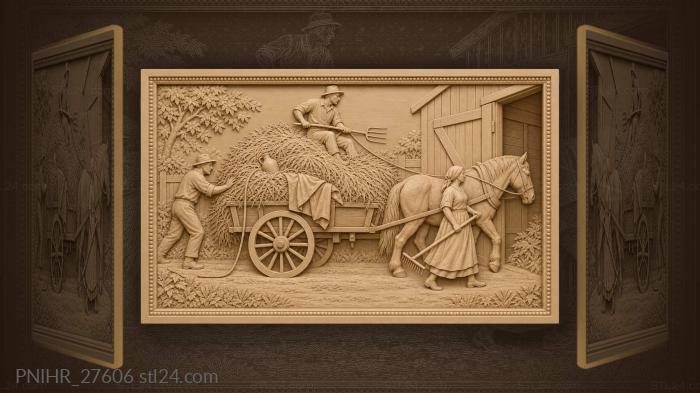 Hay harvest country roadside scene 3d STL model
