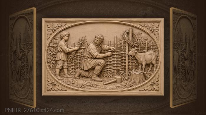 Villager repairs fence with woven osiers 3d STL model