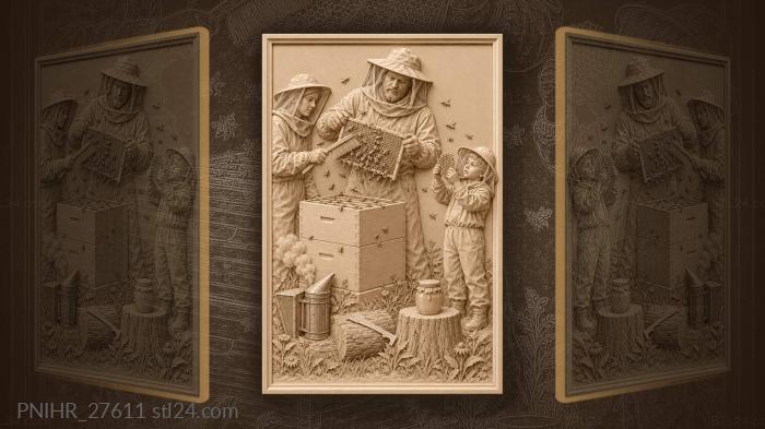 Helpers clear bees beside the beekeeper 3d STL model