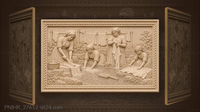Laundresses rinse linen beside the trough 3d STL model