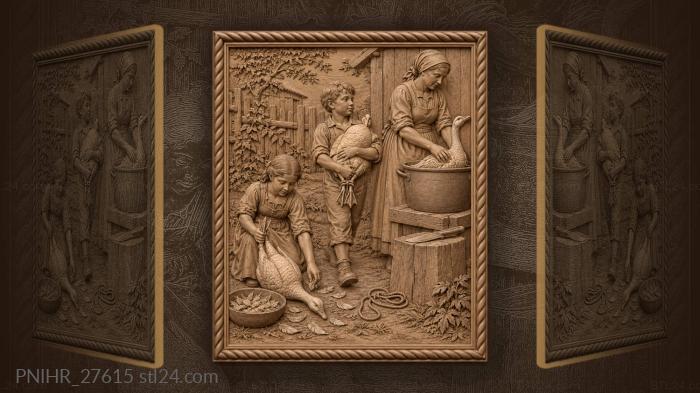 Girl plucks goose by fire 3d STL model