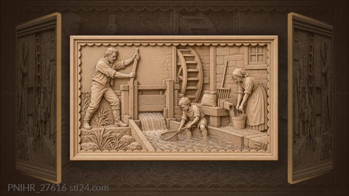 Mill pond life peaceful countryside scene 3d STL model
