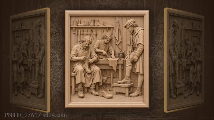 Shoemaker stitches sole onto boot 3d STL model