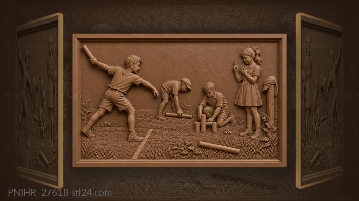 Children knock down gorodki with bat 3d STL model