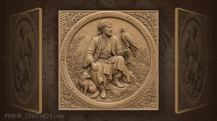 Bearded falconer with a fox cub 3d STL model