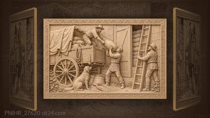 Wagoner passes grain into granary 3d STL model