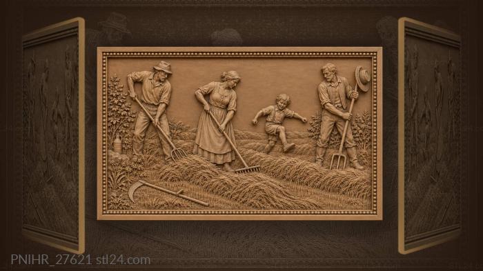 Family turns hay across the meadow 3d STL model