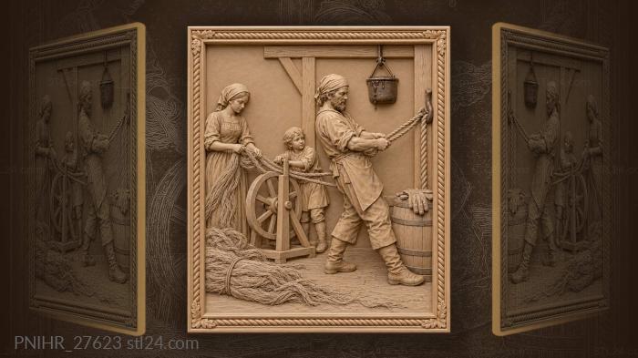 Ropemaker twists three strands walking backward 3d STL model