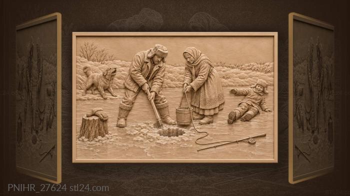 Housewife lowering bucket into fresh hole 3d STL model