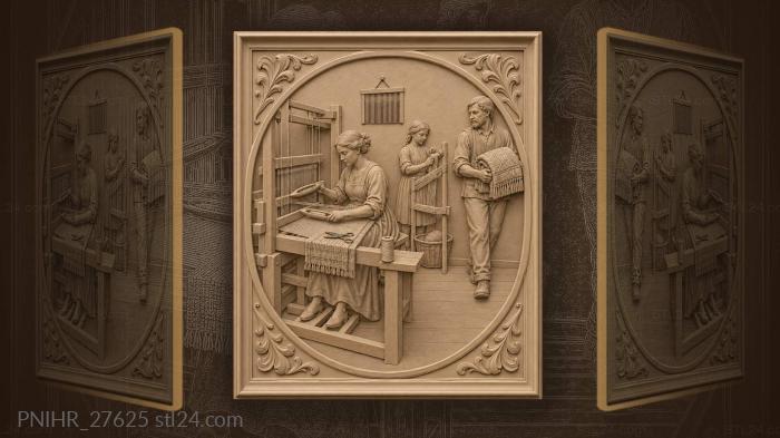 Weaver works at a large loom 3d STL model