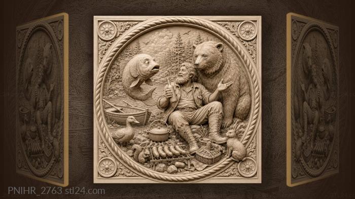 Bearded man with bottle and talking fish 3d STL model