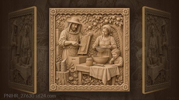 Beekeeper family harvest golden honey 3d STL model