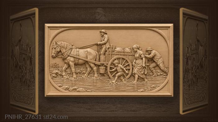 Crossing the ford with wagon and people 3d STL model
