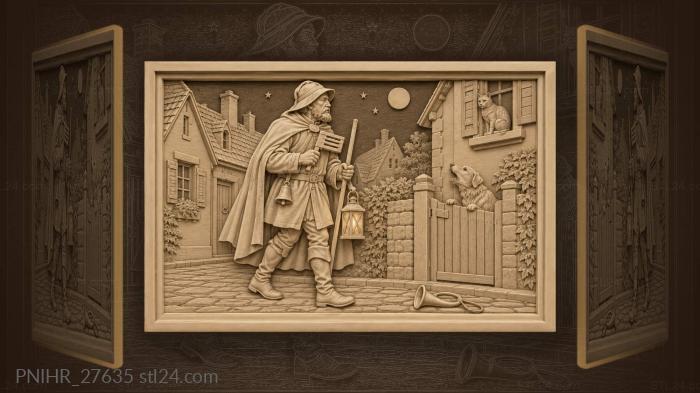 Watchman patrols houses with a rattle 3d STL model