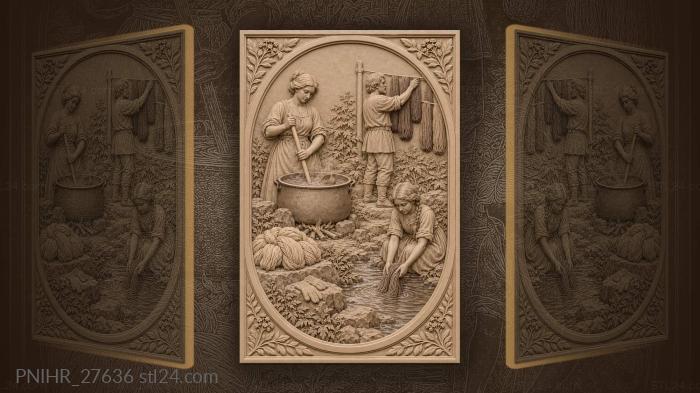Woman dyes yarn in boiling madder 3d STL model