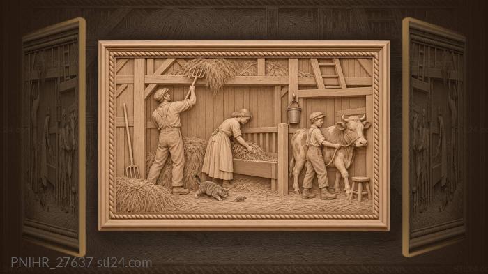 Rustic barn scene with farm life 3d STL model