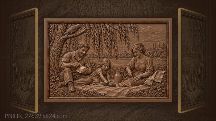 Family picnic beneath weeping willow 3d STL model