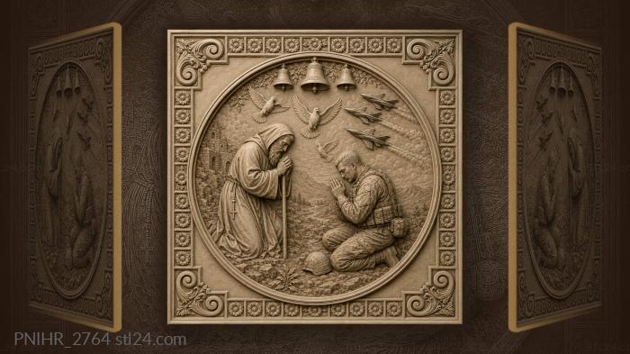 Monk soldier prayer doves jets bells 3d STL model
