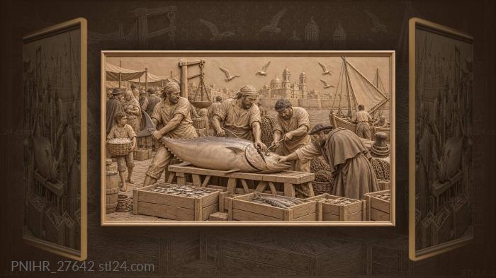 Cadiz dawn tuna market bustle 3d STL model