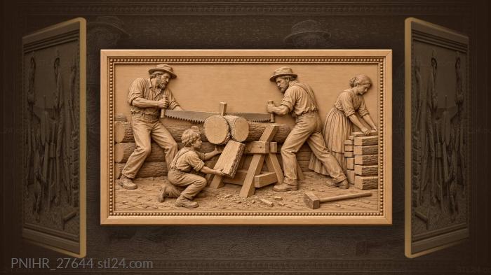 Forest work logging scene family help 3d STL model