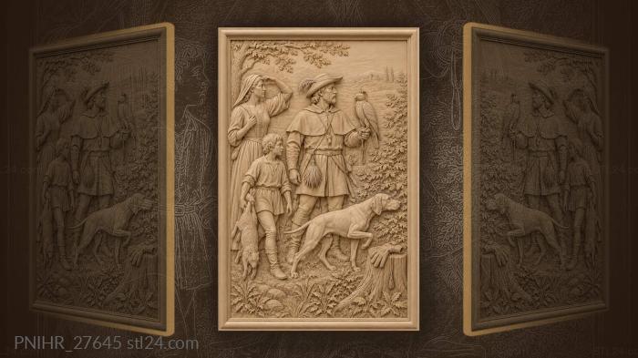Falconer boy dog hunting scene 3d STL model