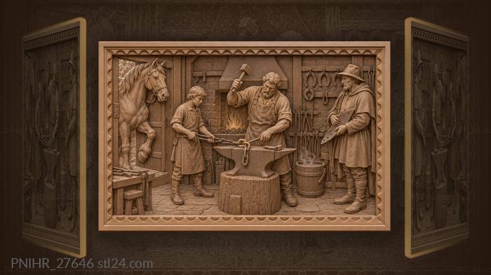 Village smithy working with horse 3d STL model