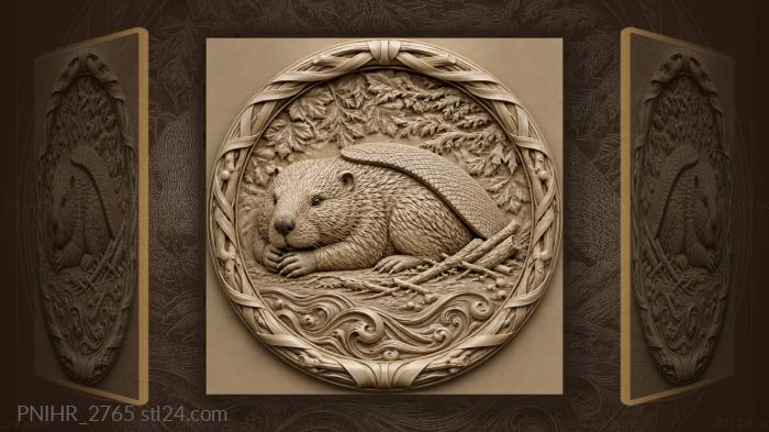 Peaceful beaver rests in waves 3d STL model