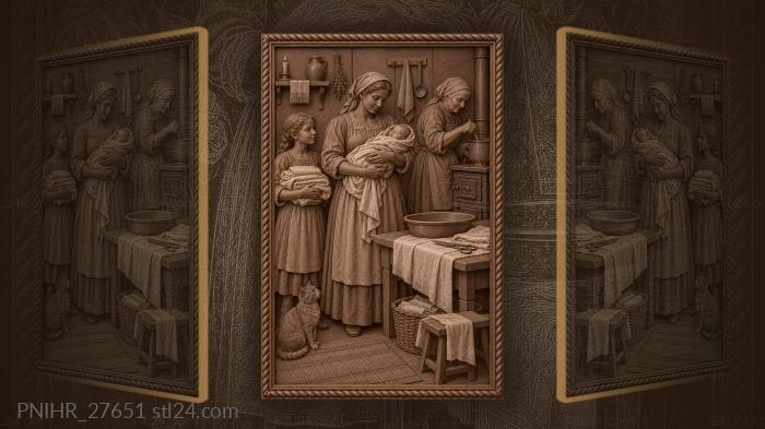 Midwife lifts newborn as swaddling arrives 3d STL model