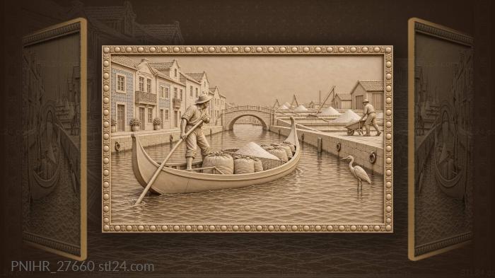 Aveiro canals boatman and salt harvest 3d STL model