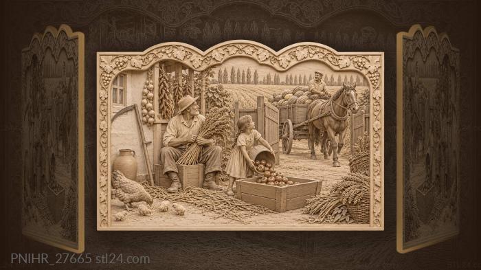 Grandfather binding a broom beside tomato buckets 3d STL model