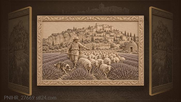 Provence shepherd with lavender fields 3d STL model