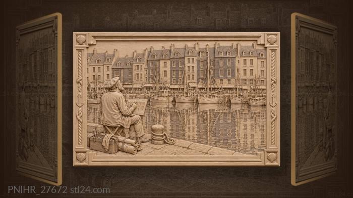 Painter at quay painting house reflections 3d STL model
