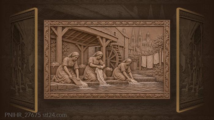 Bayeux mill stream washerwomen linen 3d STL model