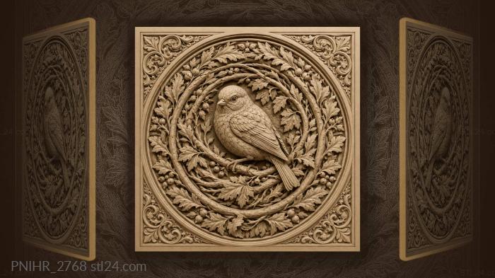 Bird atop coiled rings of foliage 3d STL model
