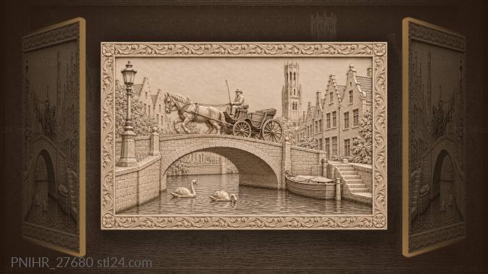 Carriage climbing a bruges canal bridge 3d STL model
