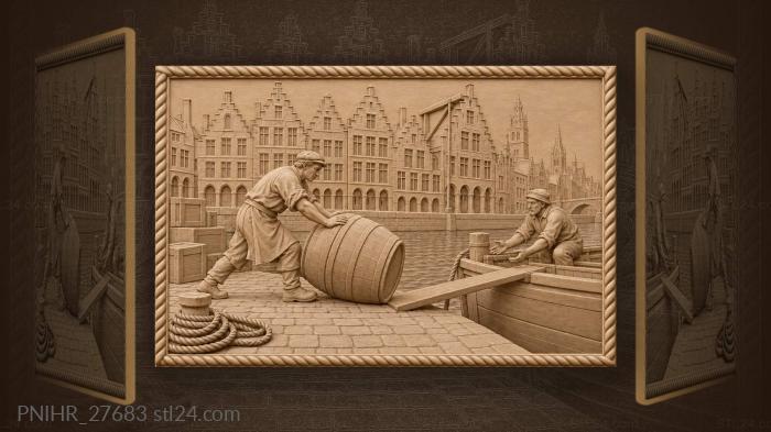 Ghent quay barrel rolling scene 3d STL model