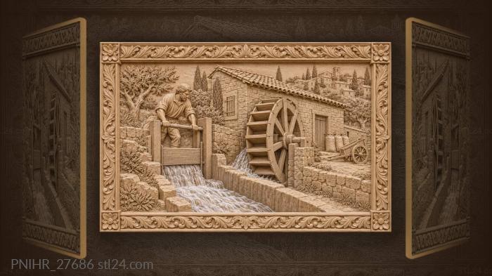 Mougins mill water and hillside village 3d STL model