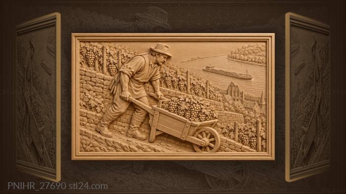 Rhine vintner with grape harvest barrow 3d STL model