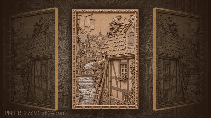 Monschau roofer working on tiled roof 3d STL model