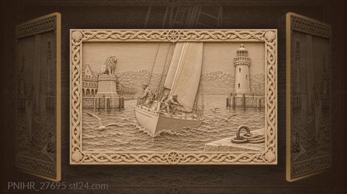 Lindau harbor yacht and lion statue 3d STL model